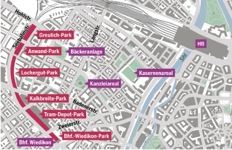 Hier entstehen die fünf Parks zwischen Bahnhof Wiedikon und Gleisdreieck.