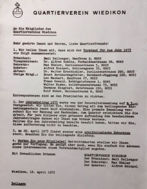 Zusammensetzung des Vorstandes vom April 1973