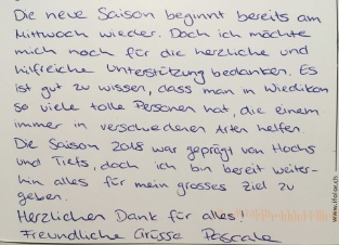 Aus dem Dankesschreiben von Pascale an den Quartierverein, Oktober 2018