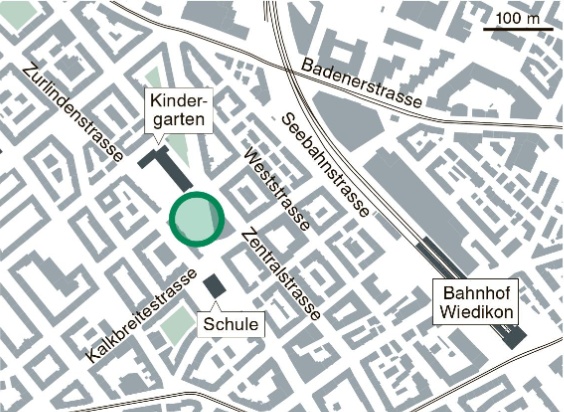 Der neue Quartierplatz grenzt an die Kalkbreitestrasse 