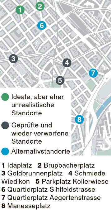 Mögliche Standorte für einen Markt in Wiedikon