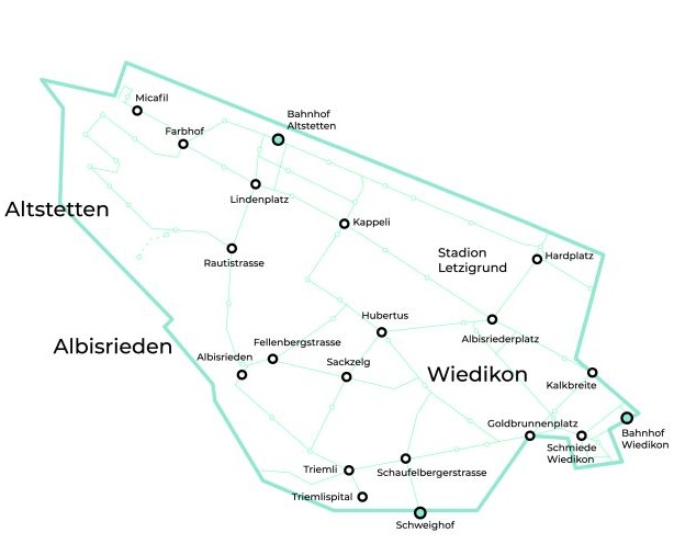 Start und Ziel müssen im Betriebsgebiet Altstetten – Albisrieden – Wiedikon liegen