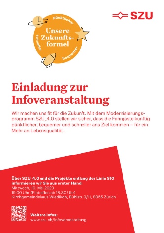 Info-Flyer der SZU zur Veranstaltung vom 10. Mai 2023 