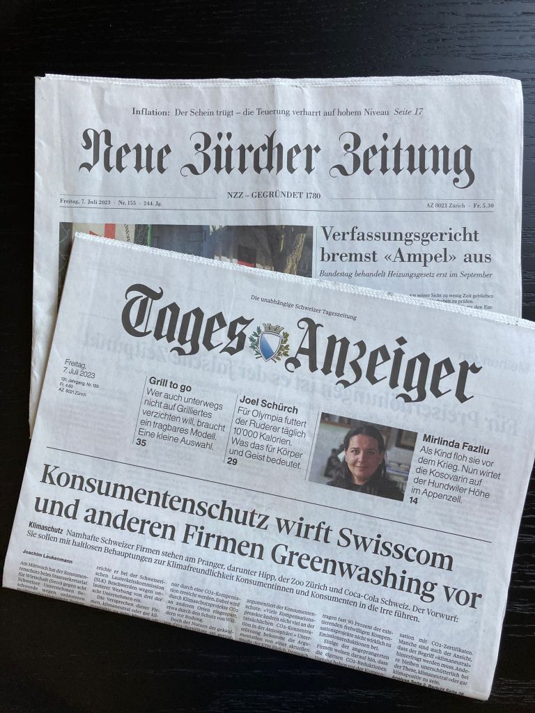 «Tagesanzeiger» und NZZ vom 7. Juli kurz vor Mitternacht am 6. Juli 2023